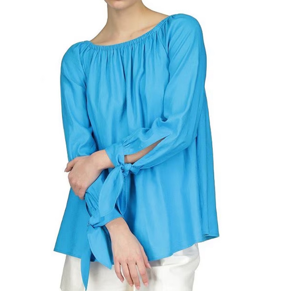Michael Kors - Milos Blue On/Off-The-Shoulder Long Sleeve Tie Cuff Blouse Sz: S